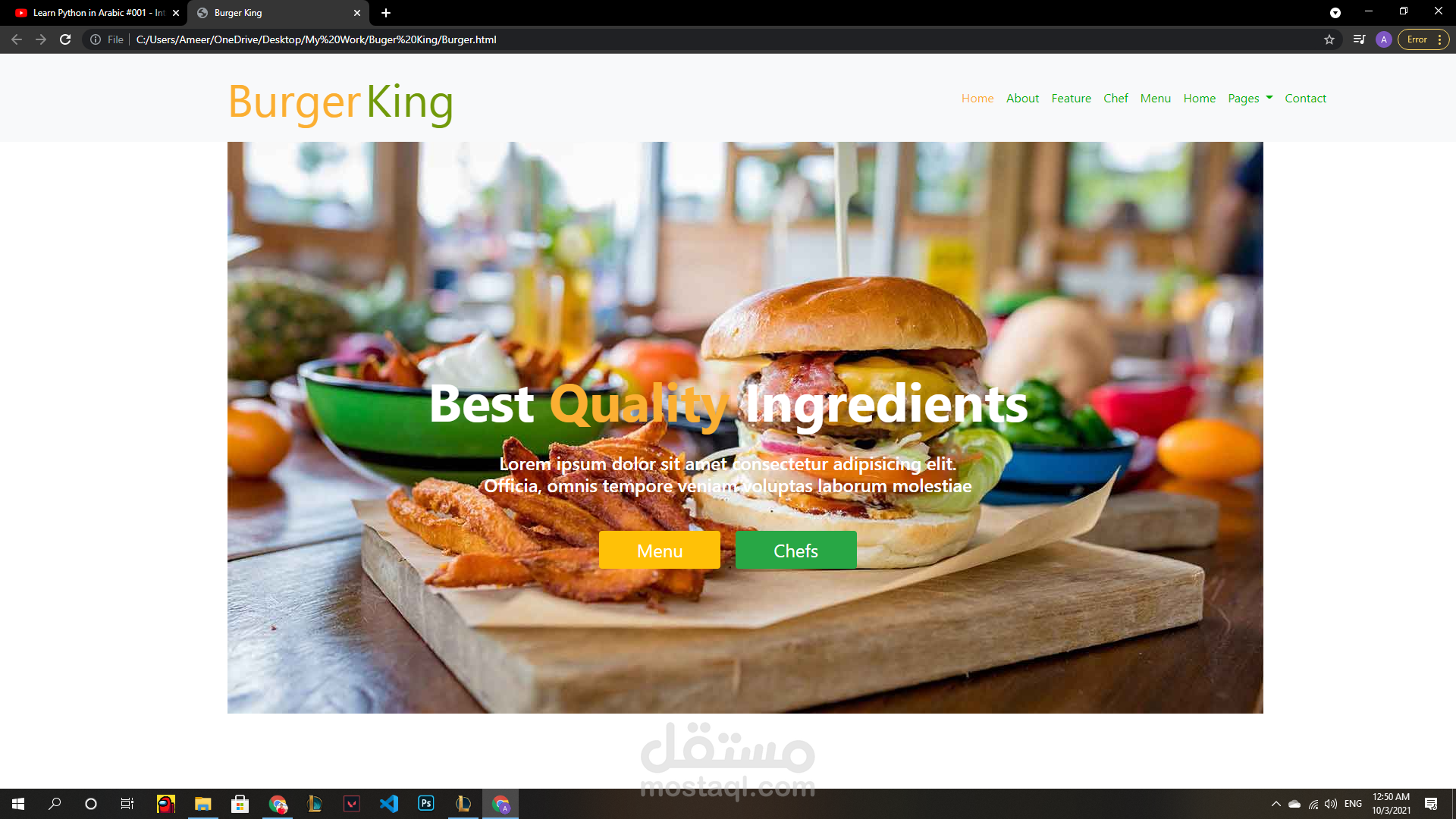 Home Page For Restaurant