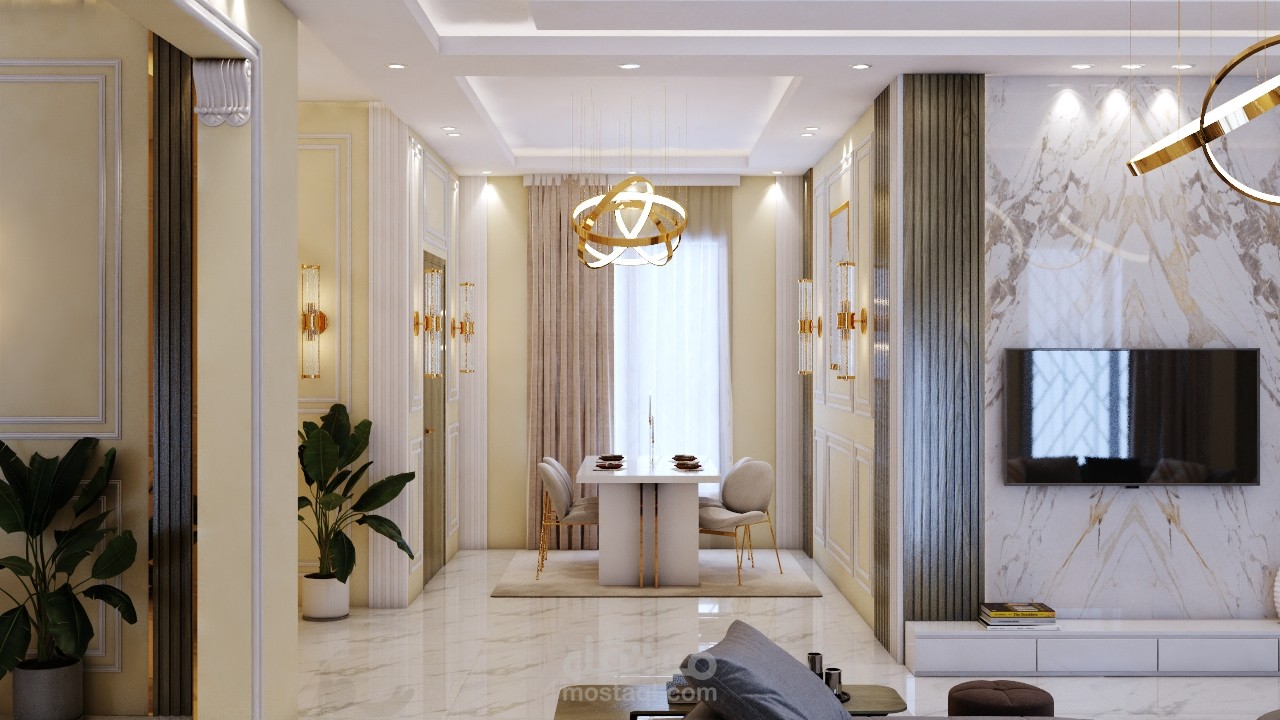 تصميم داخلي نيو كلاسيك لدور ارضي لفيلا New Classic interior design for a ground floor villa