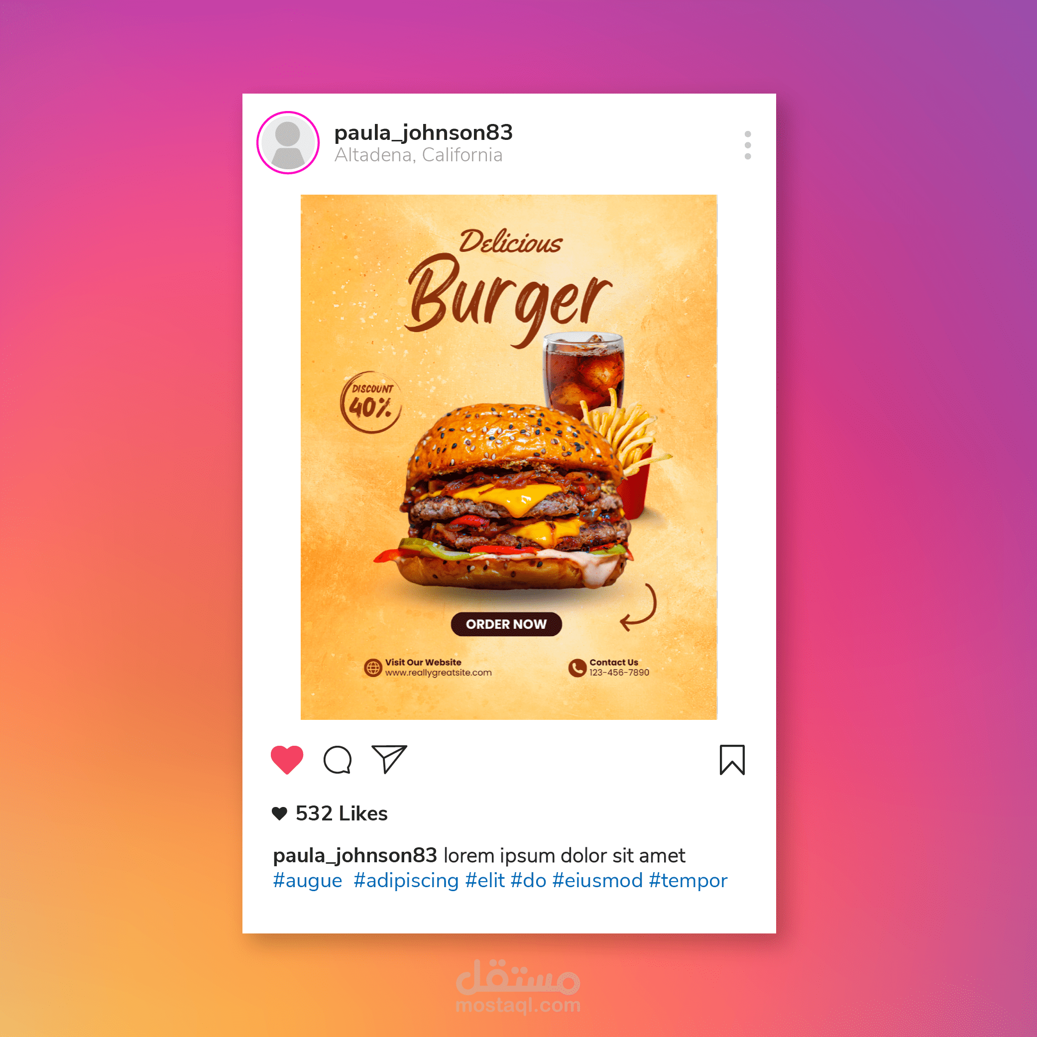 تصميم منشور انستقرام Instagram Post لمطعم