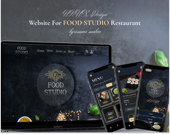 تصميم واجهات موقع وتطبيق لمطعم food studio