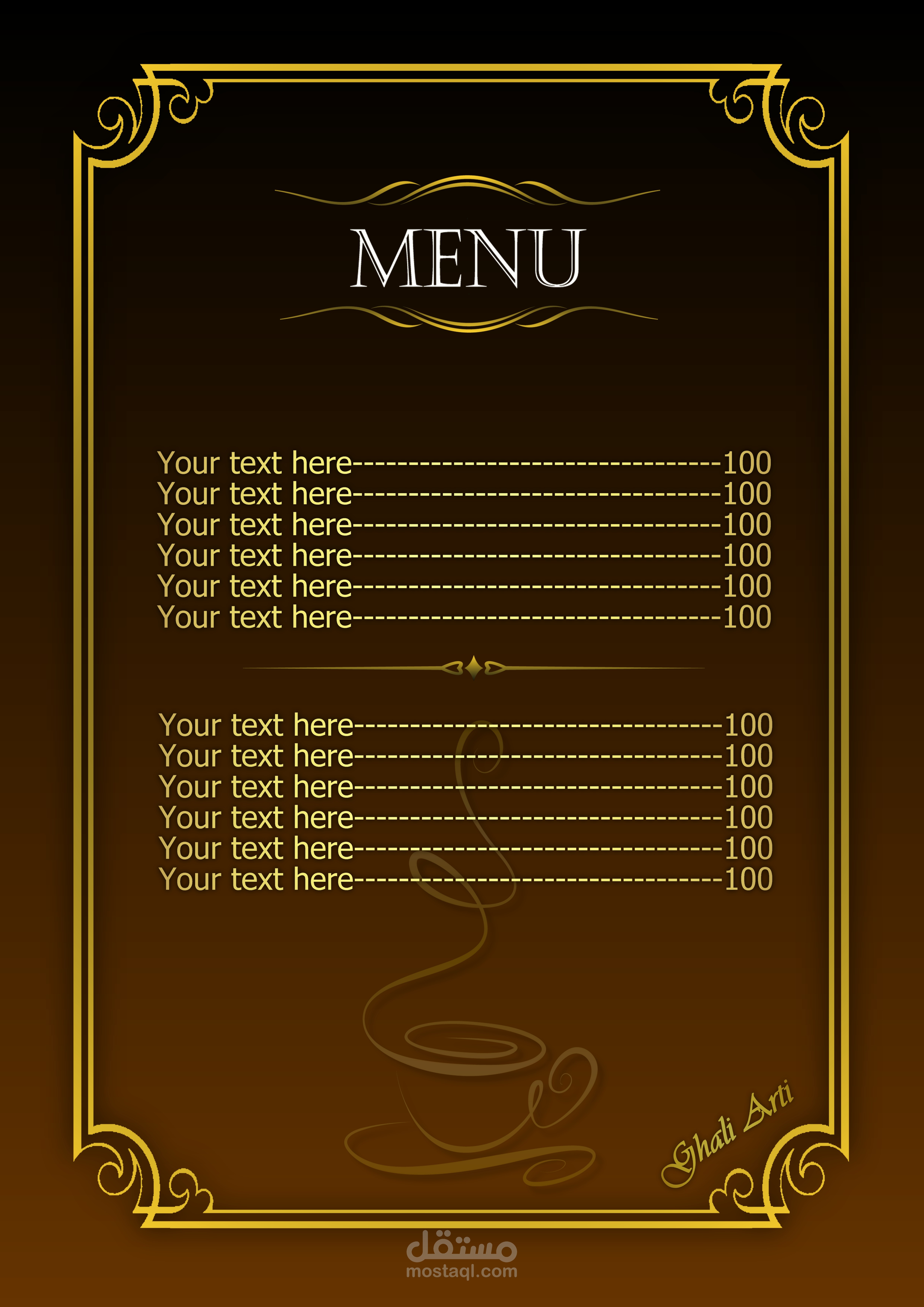 menu de café