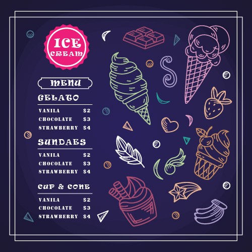 Ice cream menu