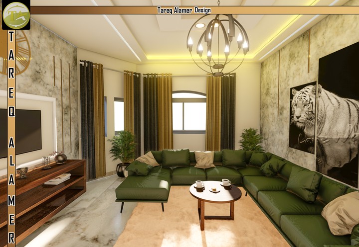 Design modeling & rendering for a living room - تصميم داخلي لغرفة معيشة