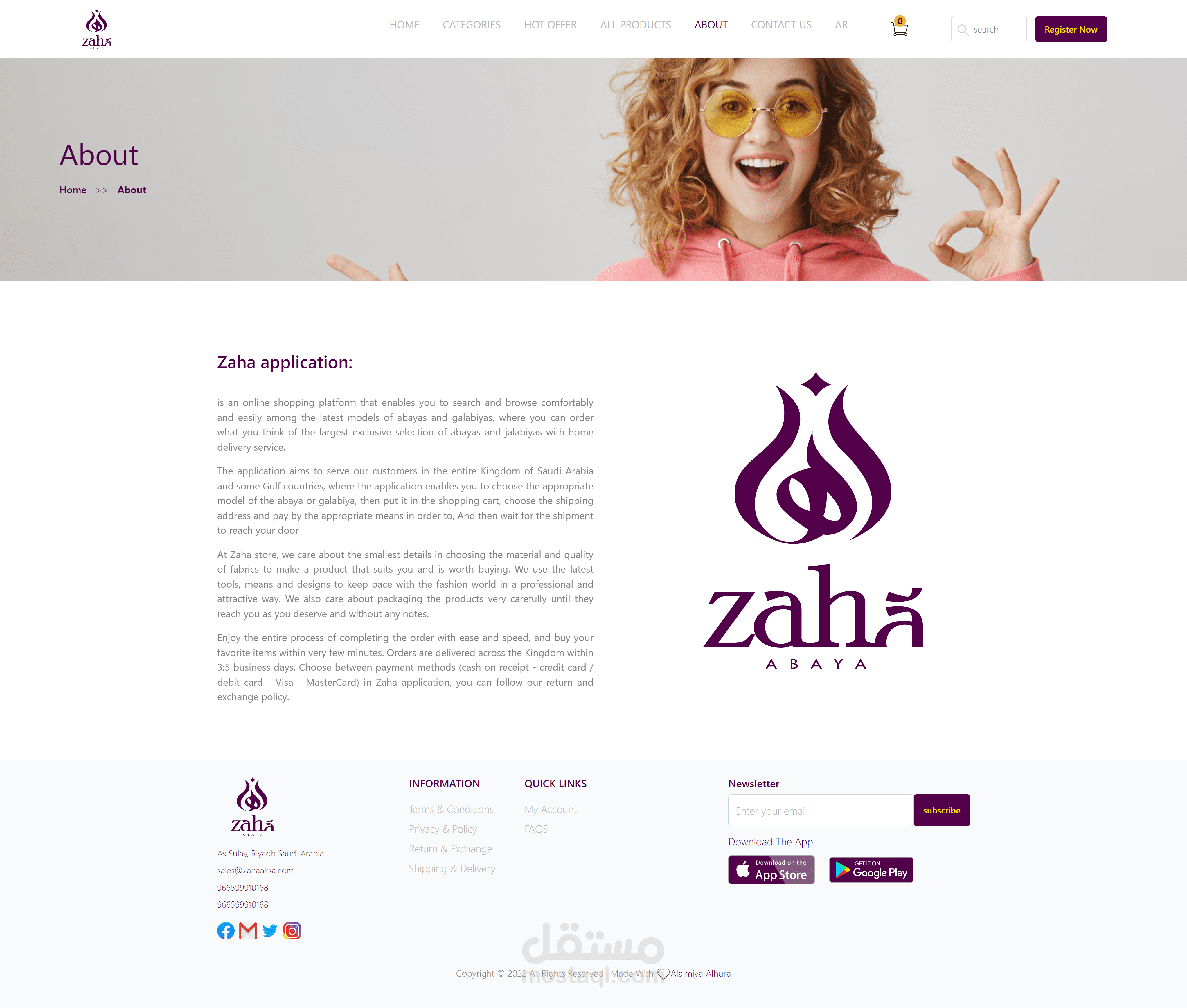 Zaha's website for selling women's clothing