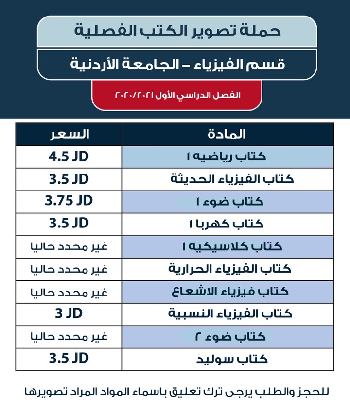 جدول عرض الأسعار - حملة التصوير