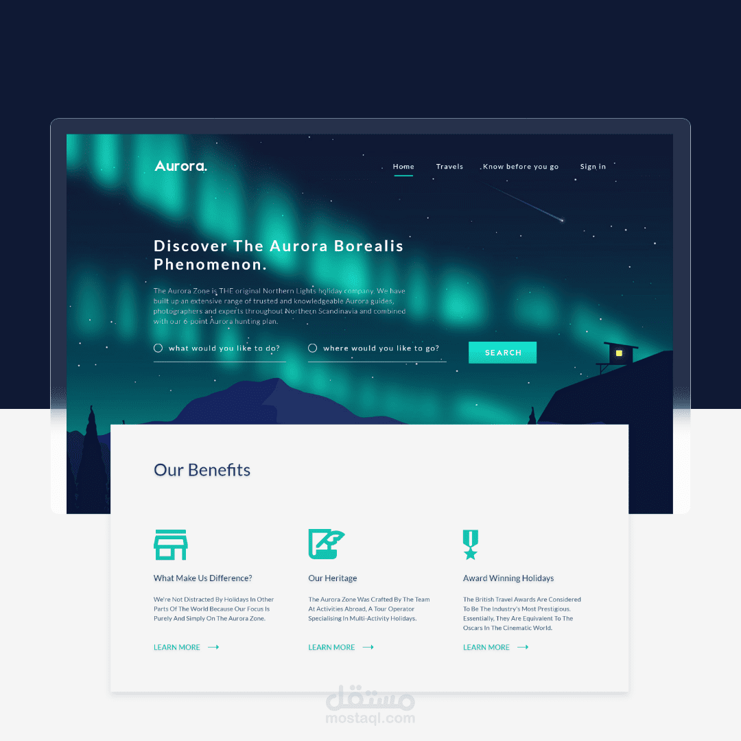 تصميم UI/UX لموقع Aurora