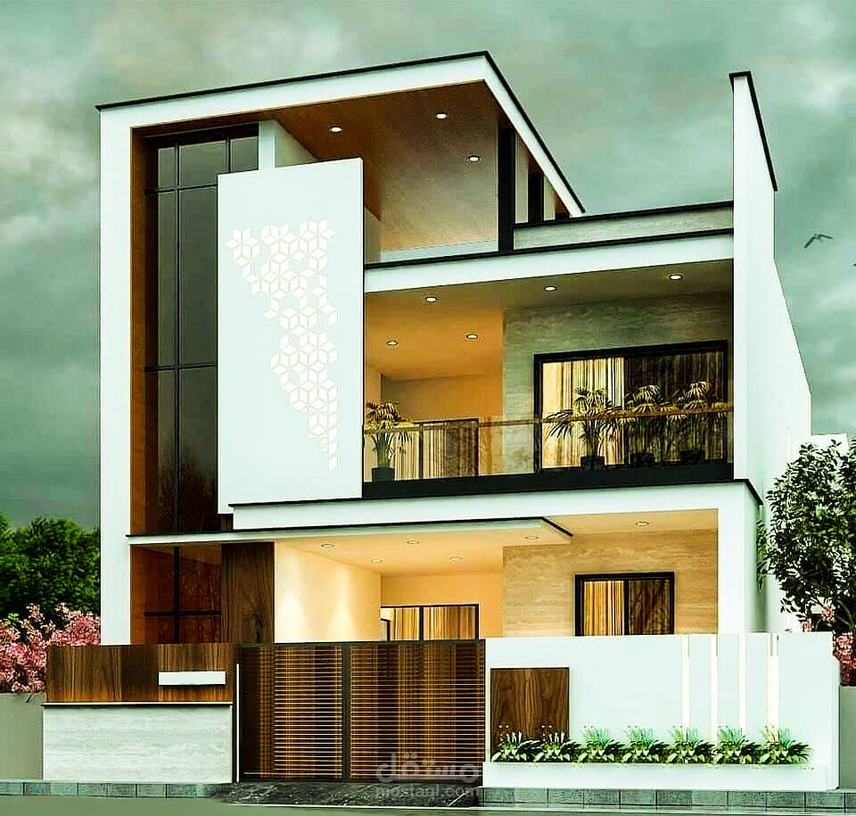 Modern villa facade using SketchUp