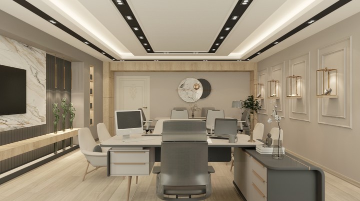 Manager's room décor for 3d angle office