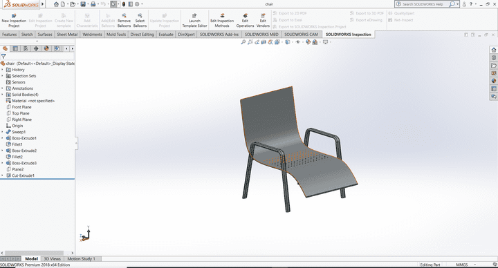 تصميم كرسي انتظار 3D ببرنامج Solidworks