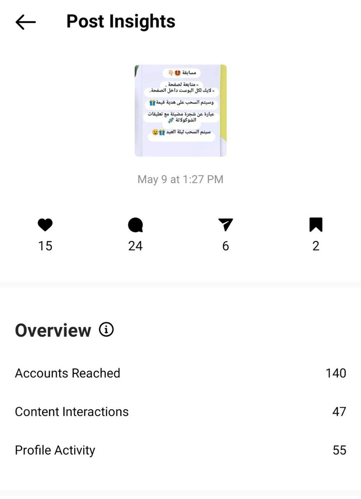 Post Insights / تقييم منشور عبر الإنستجرام بدون إعلان ممول.