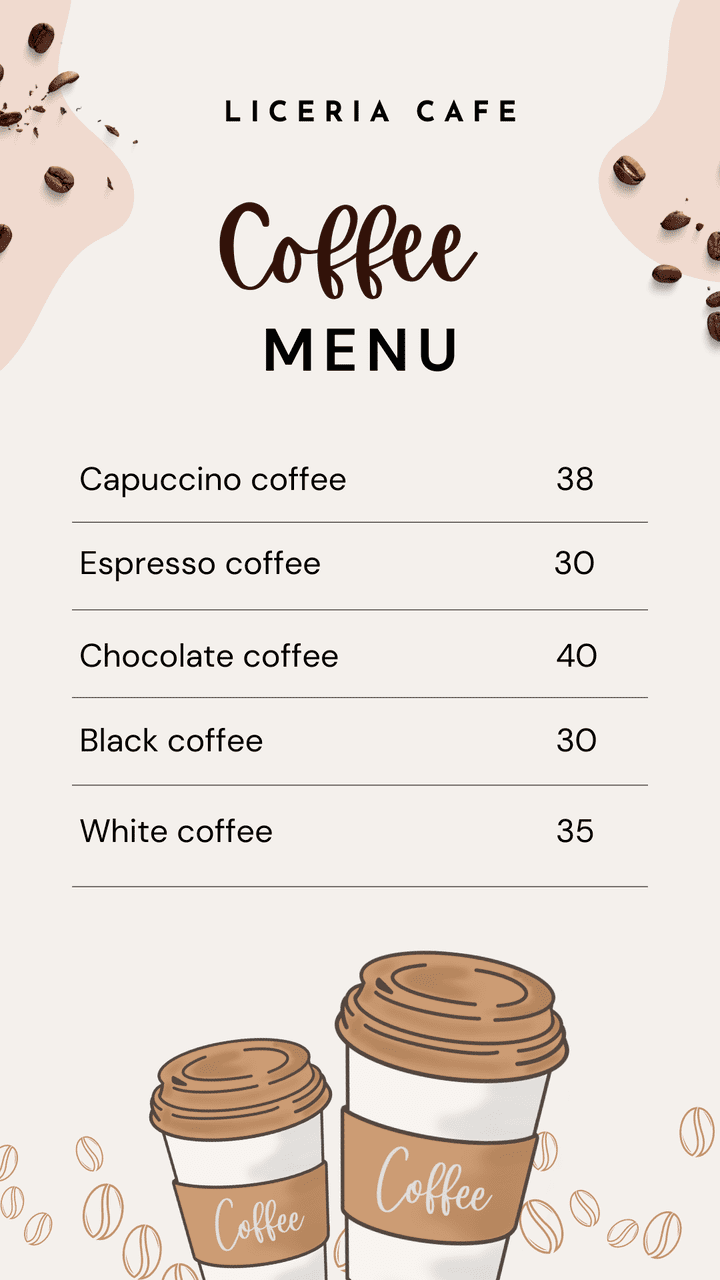 Cafe menu