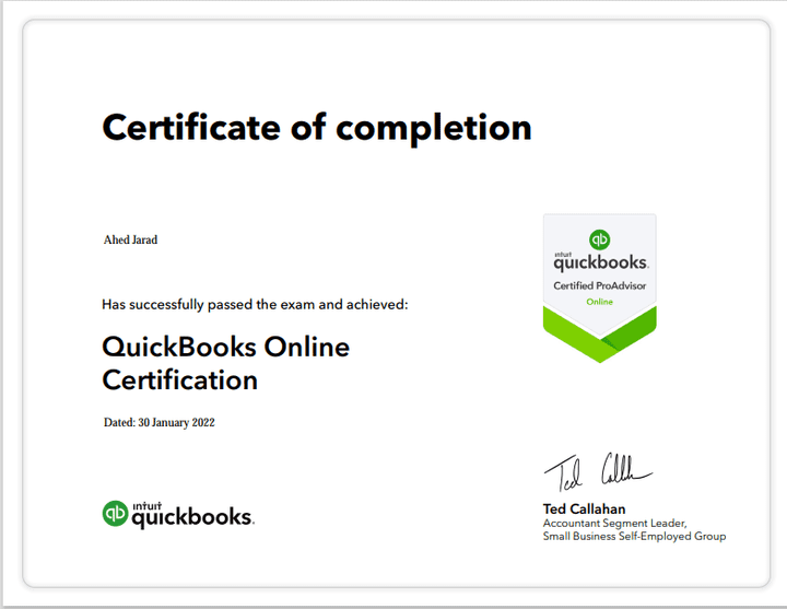 Quickbooks Certified ProAdvisor