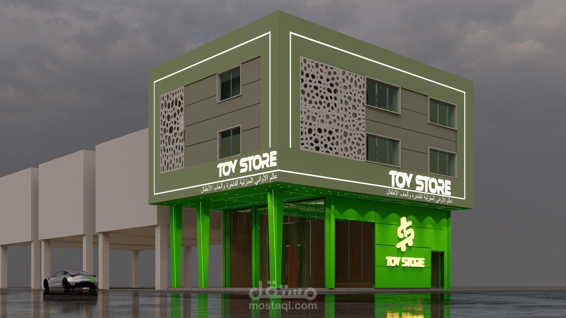 تصميم واجهة مبنى لسلسلة متاجر TOY STORE