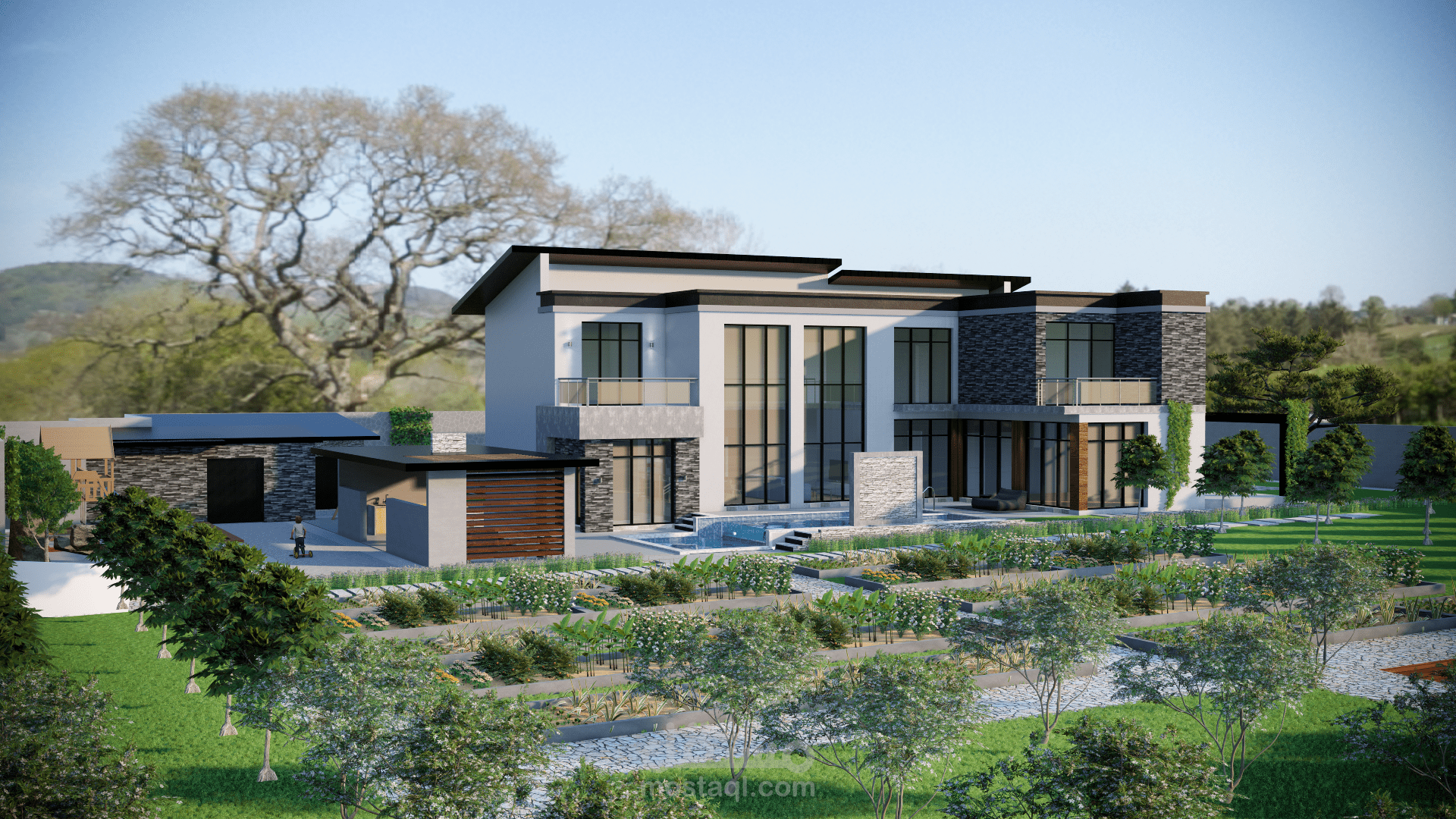 تصميم معماري لفيلا بمزرعة خاصة