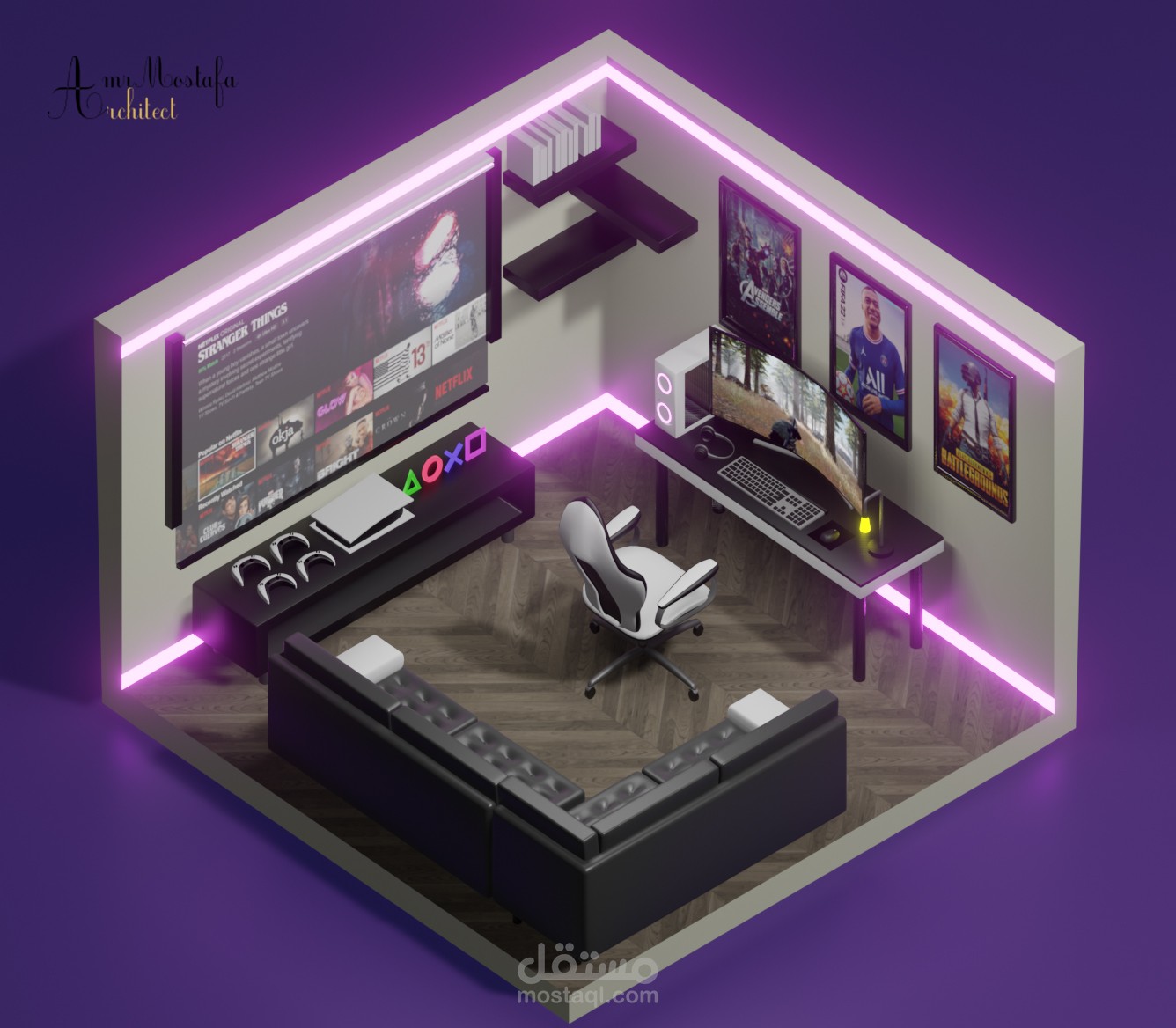 تصميم غرفة العاب ( gaming room )