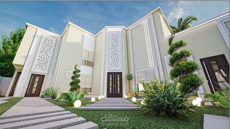 تصميم واجهة ولاندسكيب لفيلا سكنية