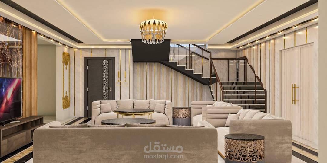 تصميم فراغ استقبال على النظام المودرن في المملكه العربيه السعودية مدينة الرياض