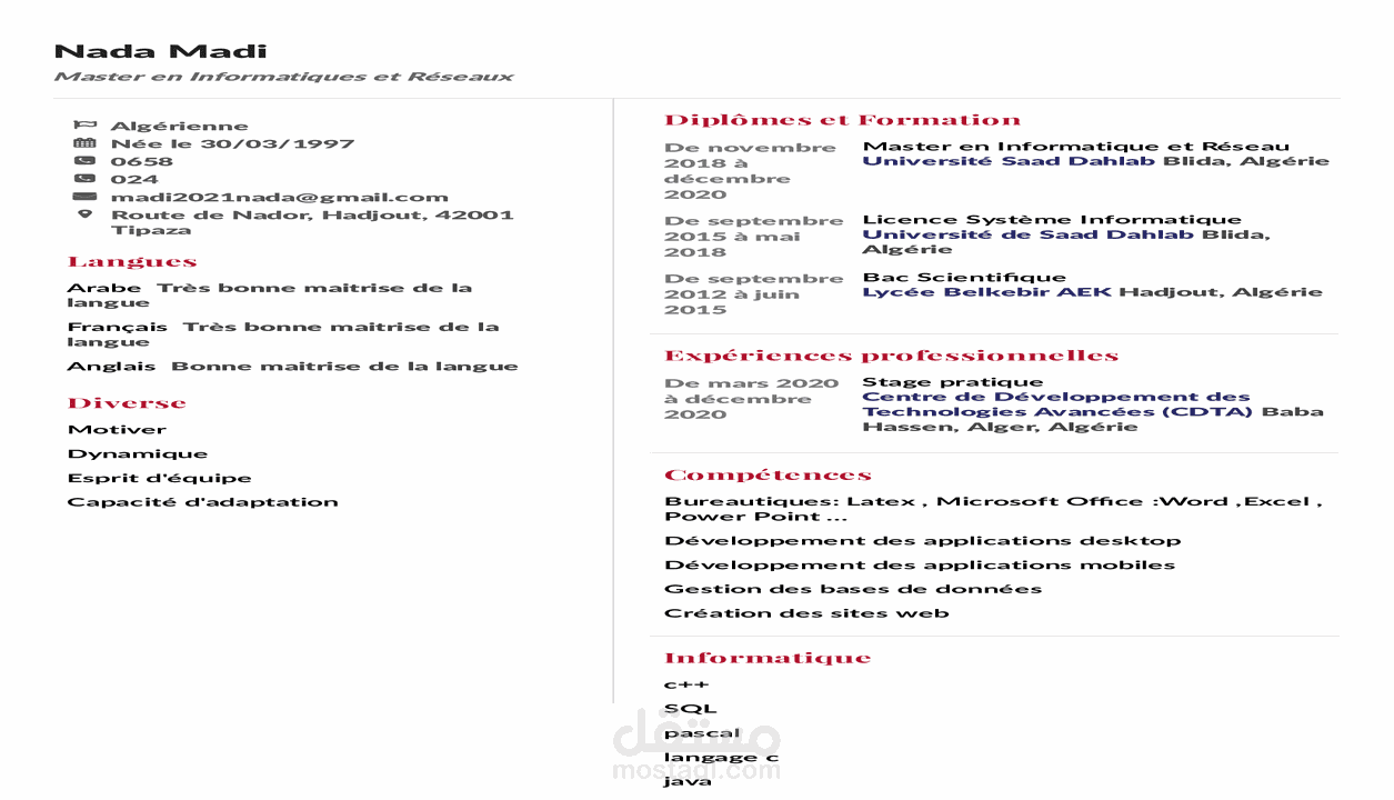 curriculum vitae سيرة الداتية Resume