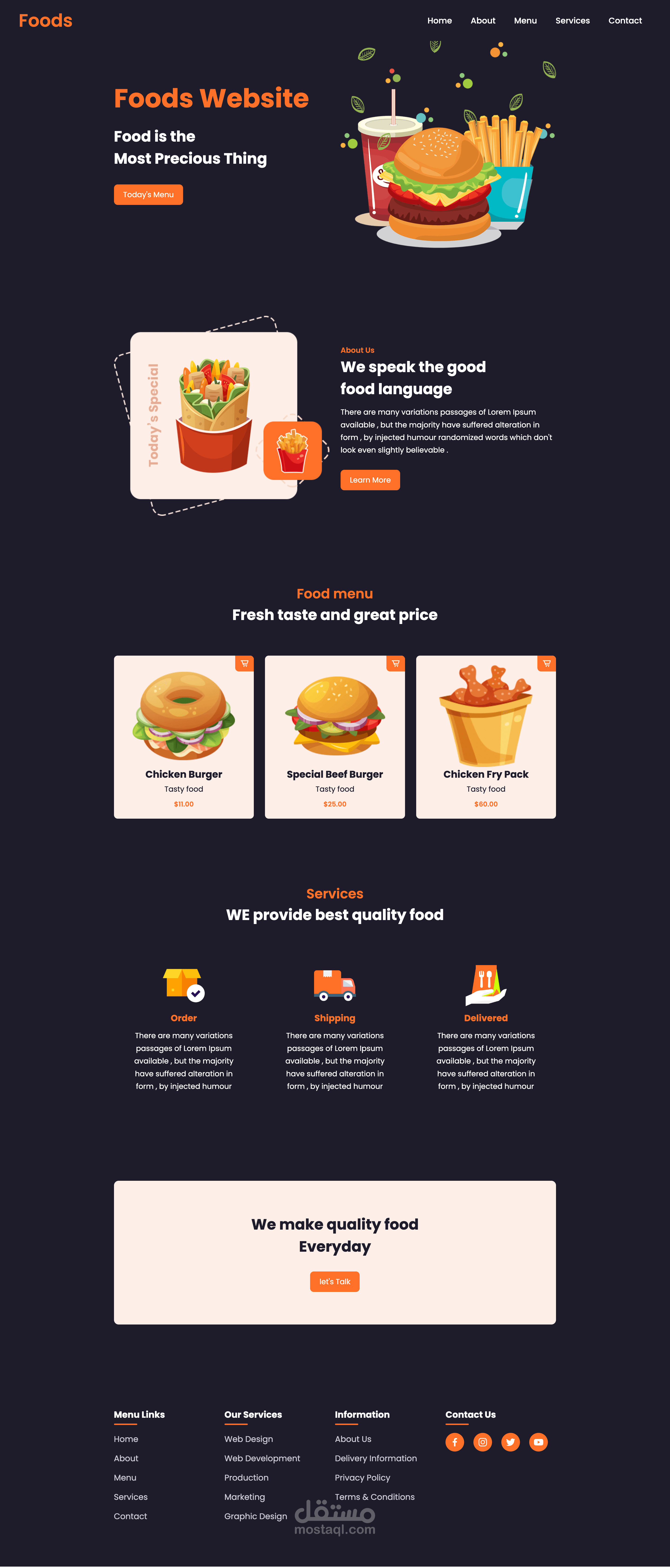 Food Landing Page website