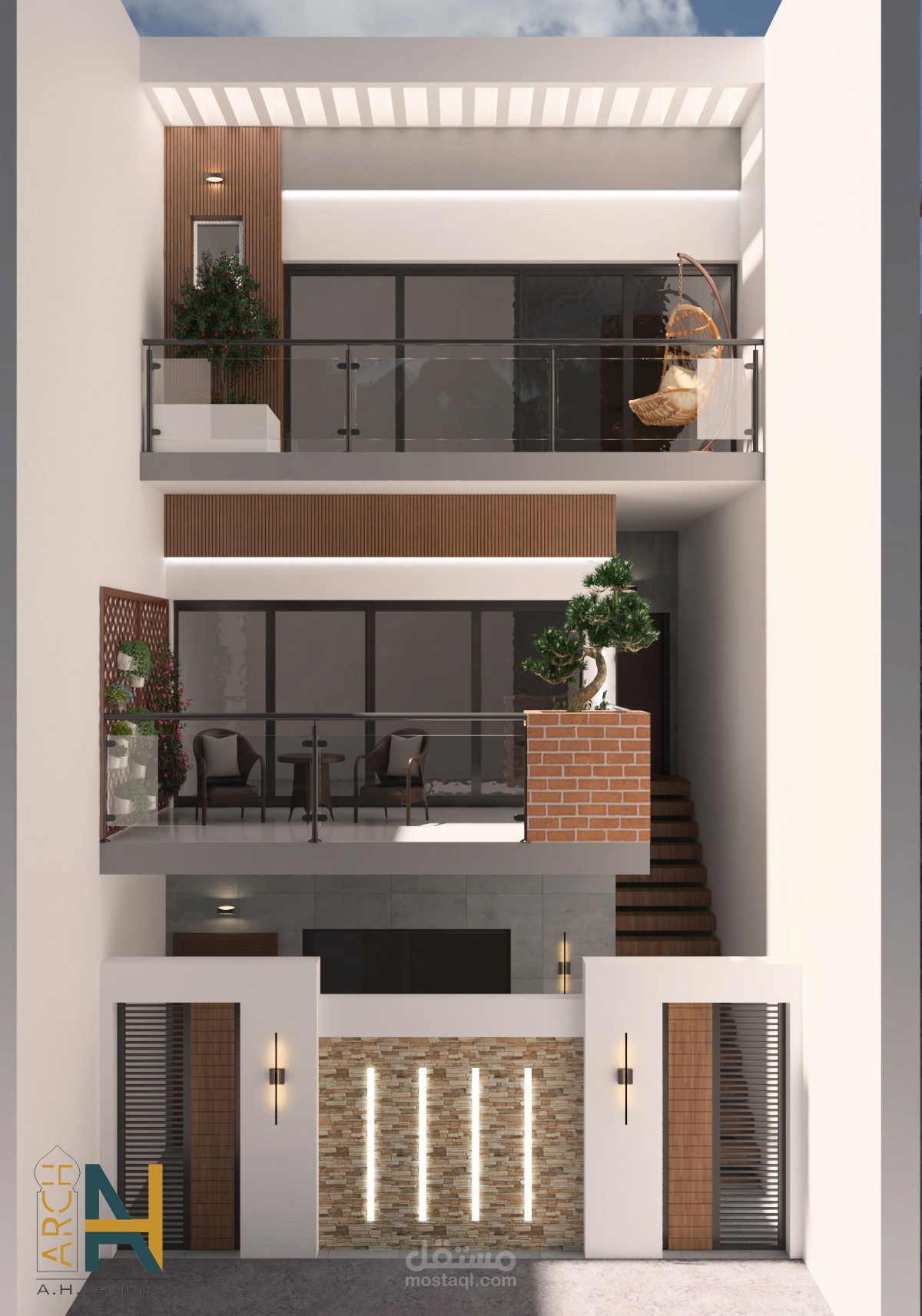 واجهة موديرن ضيقة لفيلا -narrow villa elevation