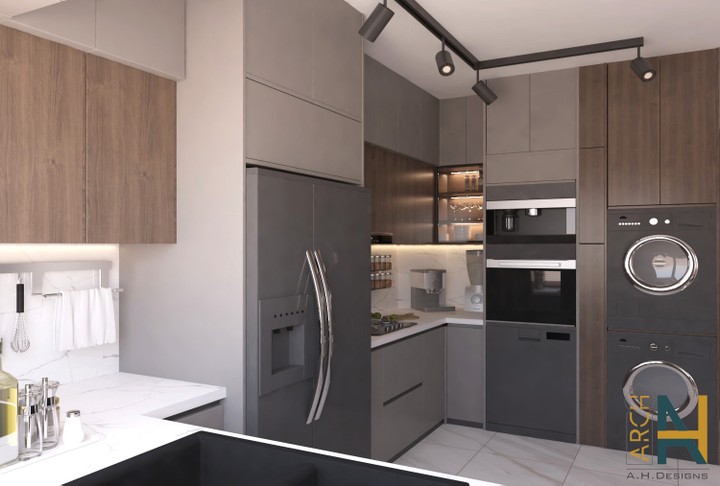 تصميم مطبخ رمادي/خشبي - wooden grey kitchen design