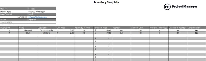 data entry Inventory Template