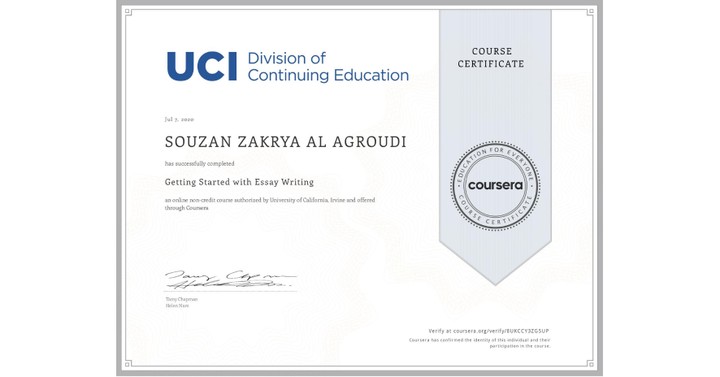 شهادة كتابة المقالات باللّغة الإنكليزية من موقع Coursera