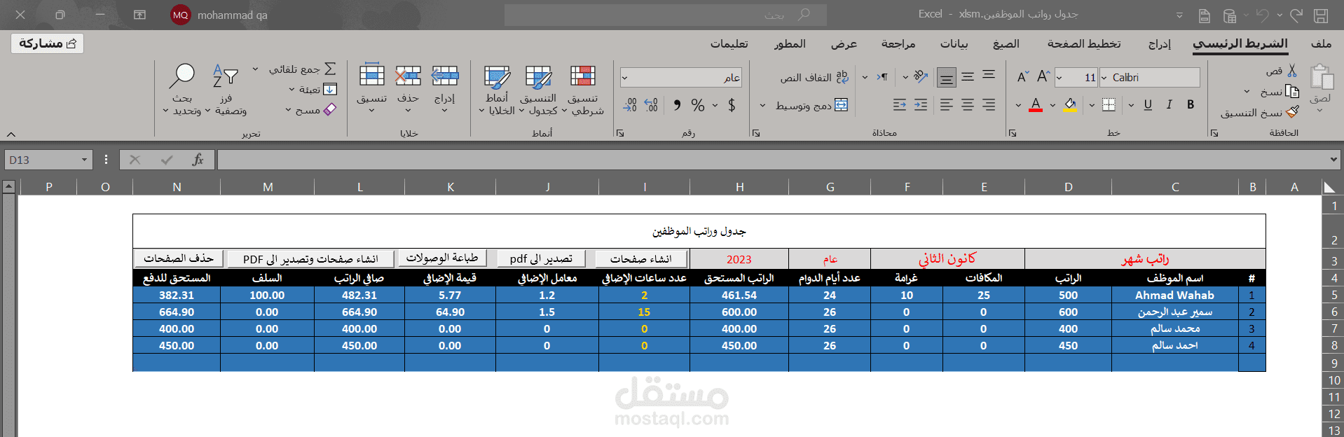 جدول رواتب واجور للموظفين