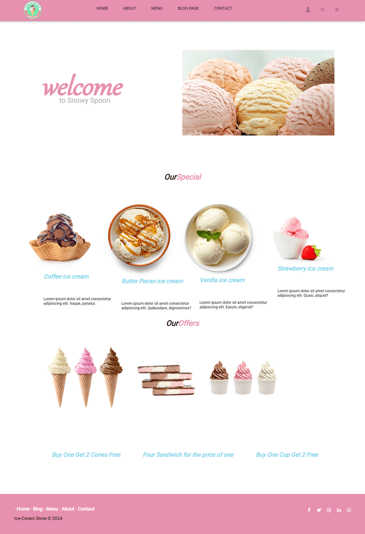 تصميم موقع ويب احترافي Ice Cream Store باستخدام HTML & CSS
