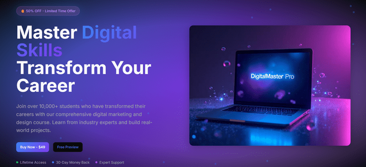 تصميم Landing Page احترافية لمنتجك الرقمي (كتاب، كورس، تطبيق)