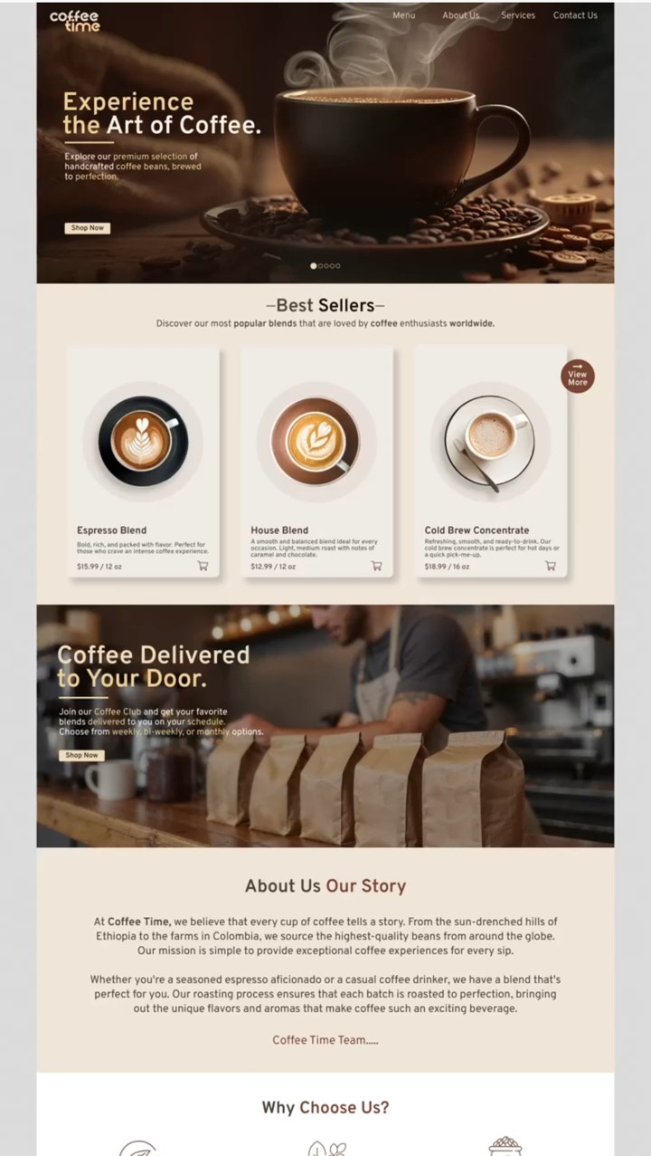 CoffeeTime – تطوير متجر إلكتروني كامل لبيع القهوة