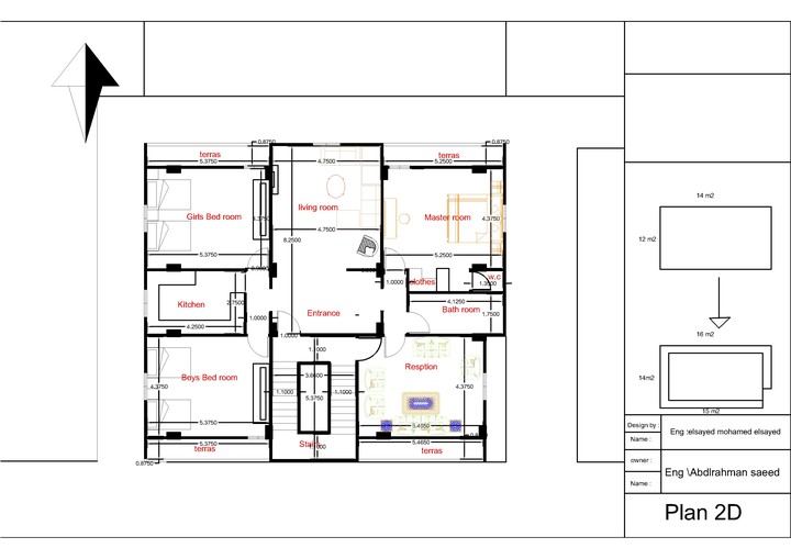 تصميم 2D لشقه سكنيه صغيره