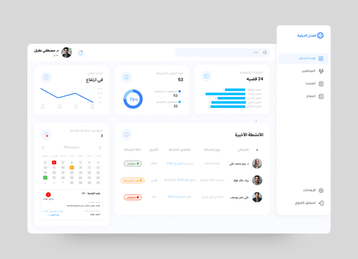تصميم لوحه تحكم لاداره الموظفين والمهام UI/UX