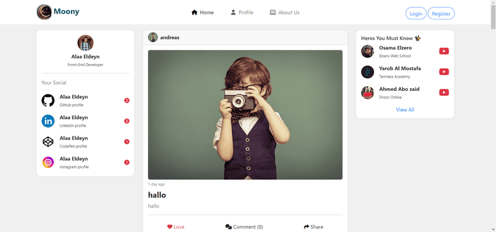 Social Media App with vanilla js & Bootstrap