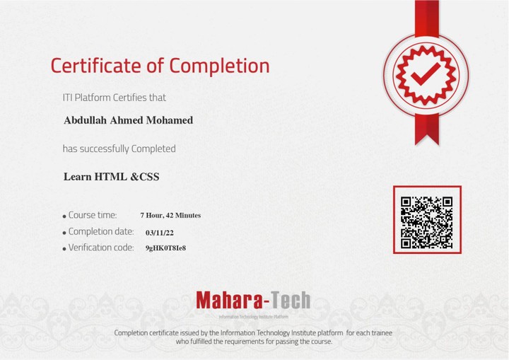 Certificate of Completion  Learn HTML &CSS