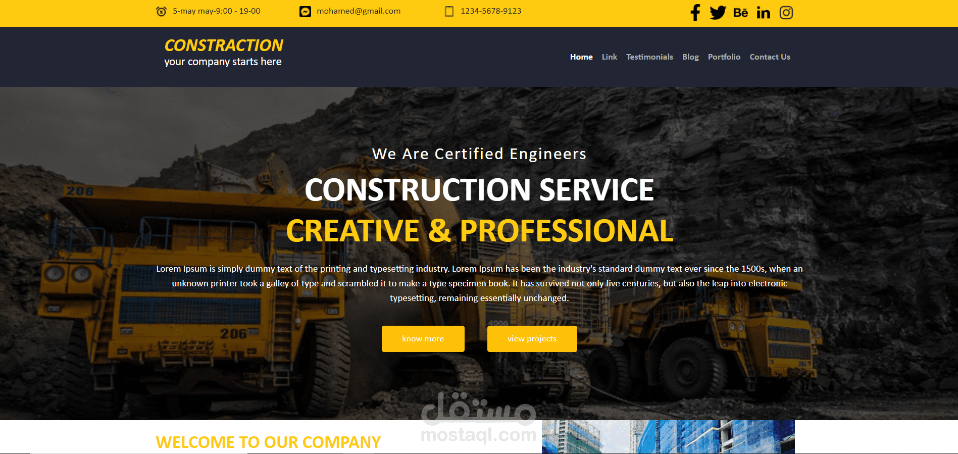 Fixed page for a contracting company