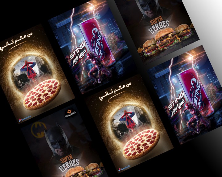 تصميم اعلانات مطاعم -super heroes food social media ads  (كود 120)