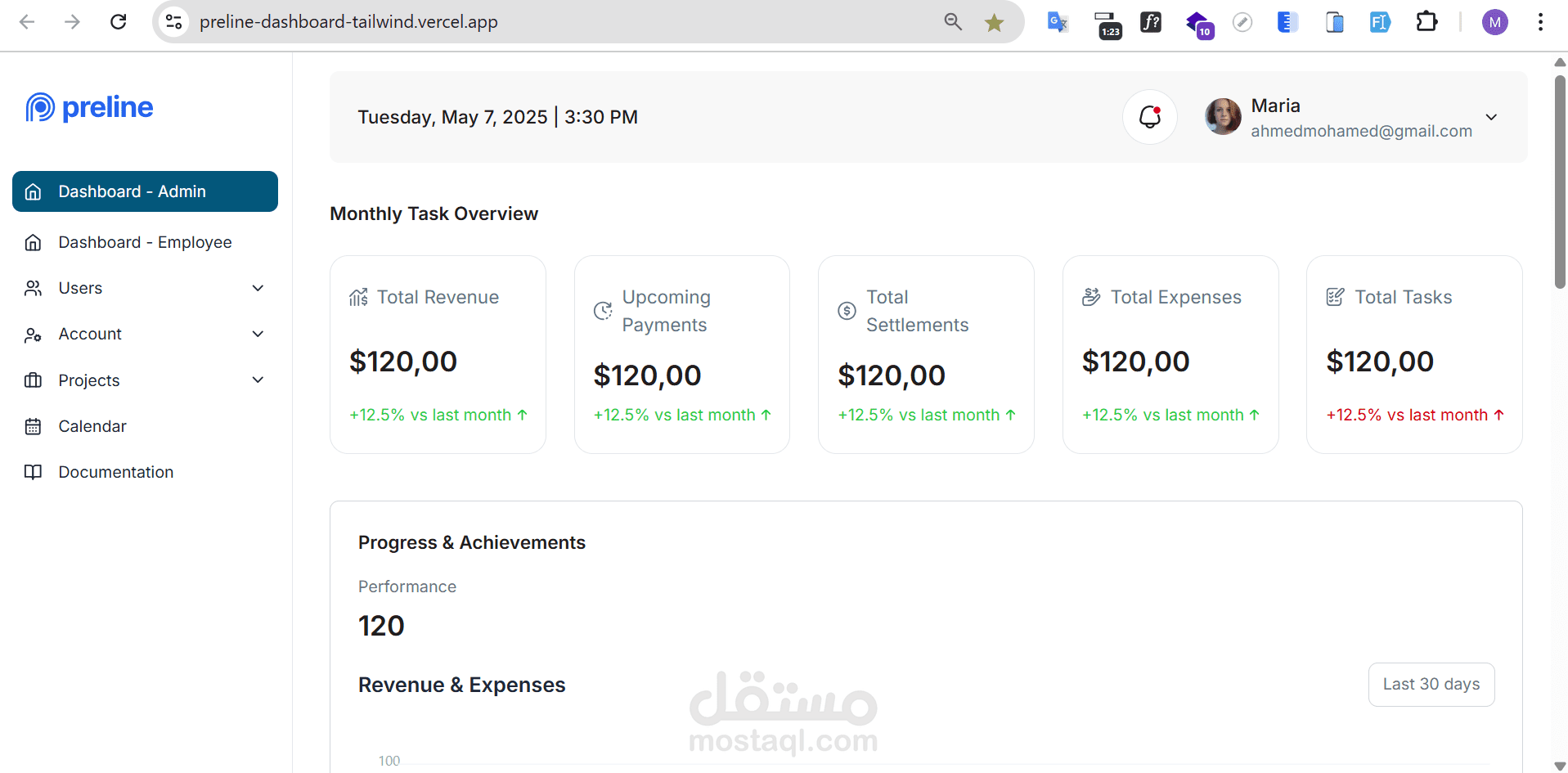 Preline Admin & Employee Dashboards