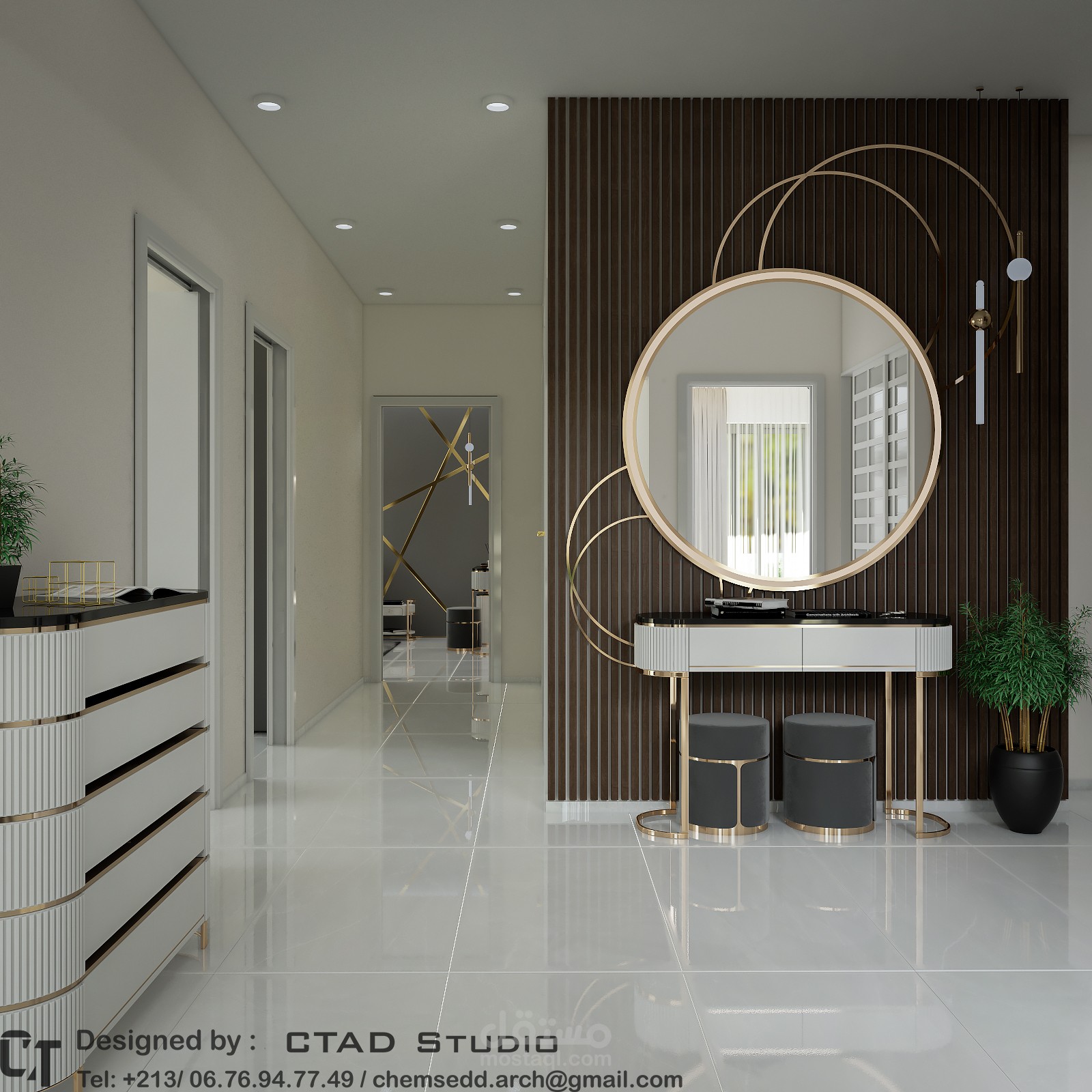 تصميم داخلي ثلاثي الأبعاد لـمدخل و بهو شقة سكنية بالنمط المودرن MODERN FLAT'S ENTRANCE 3D INTERIOR DESIGN