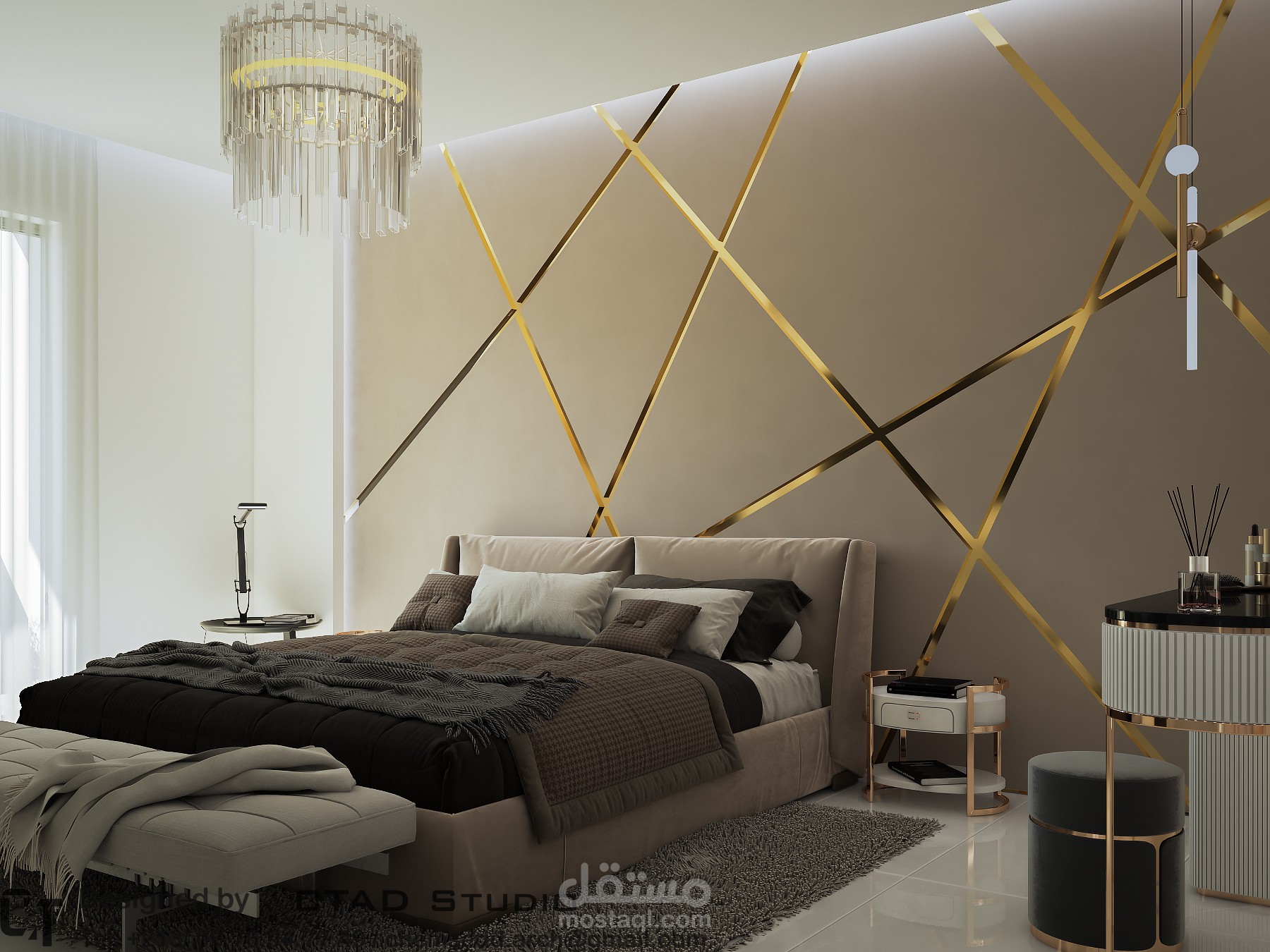 تصميم داخلي ثلاثي الأبعاد لـغرفة نوم فخمة بالنمط المودرن SUITE BEDROOM 3D INTERIOR DESIGN