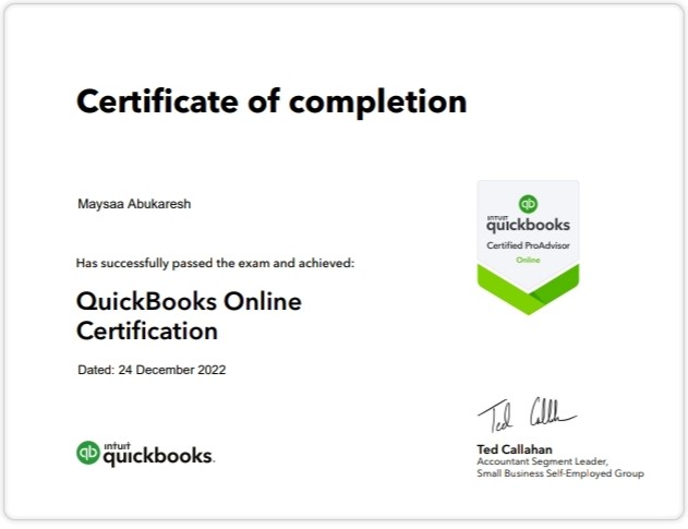 Quickbooks Online Certificate