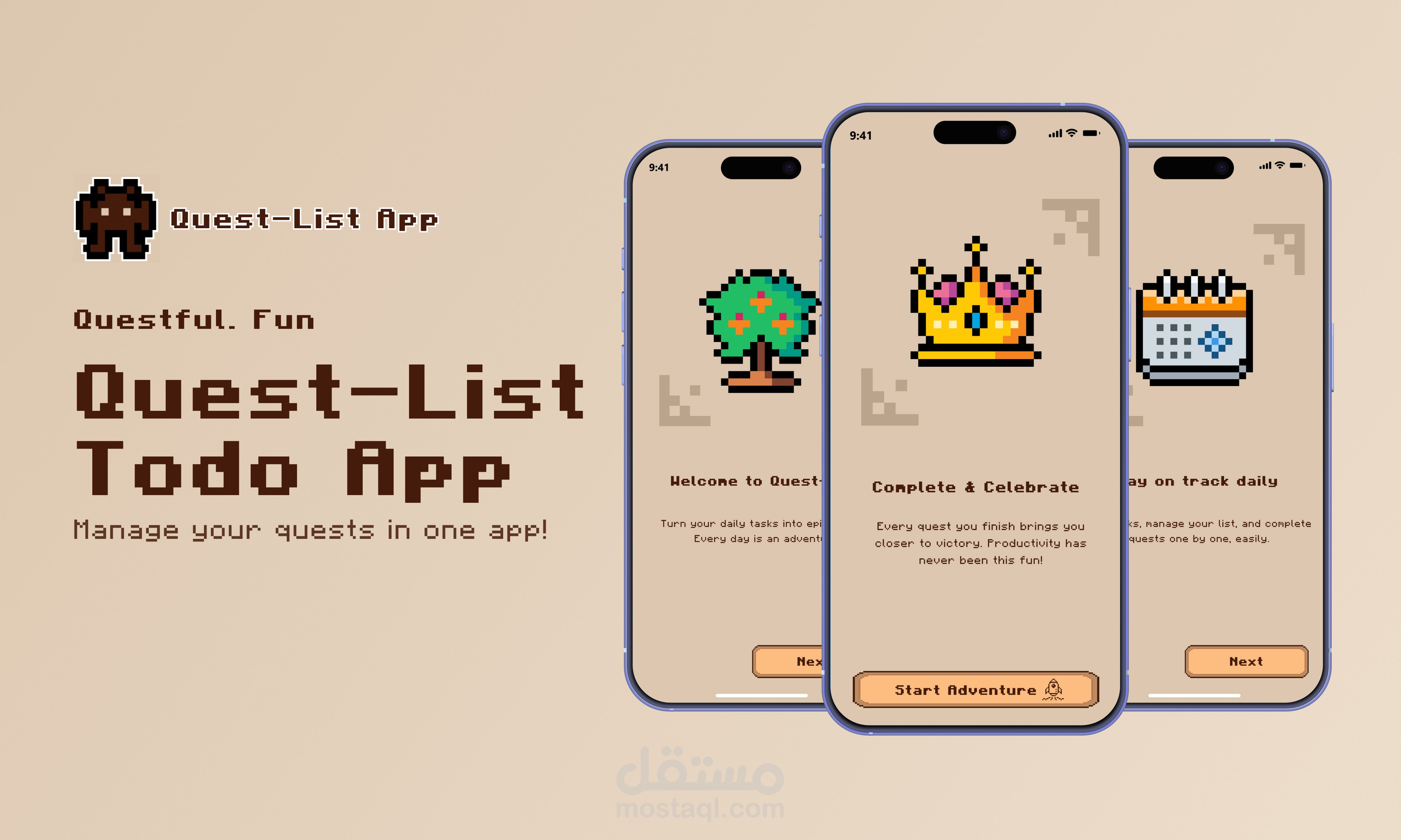 تصميم UXUI لتطبيق ادارة المهام اليومية Quest-List