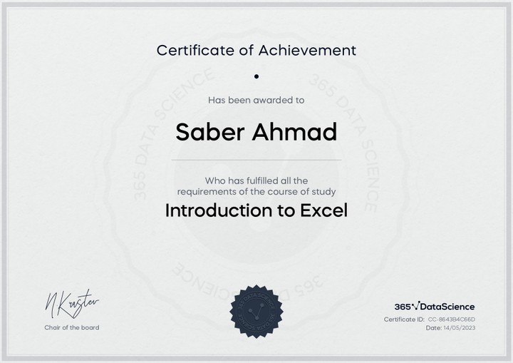 Excel certificate