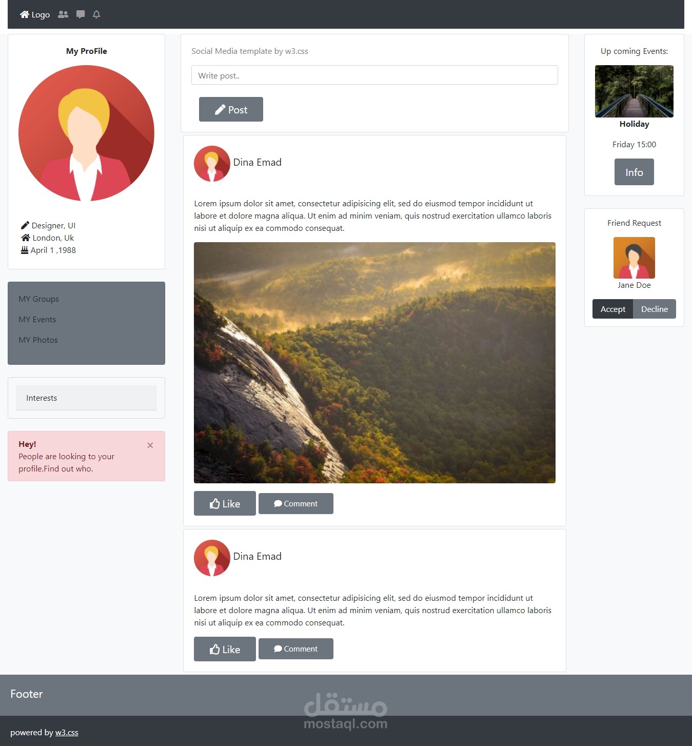 تصميم  Responsive web page  لموقع تواصل اجتماعى