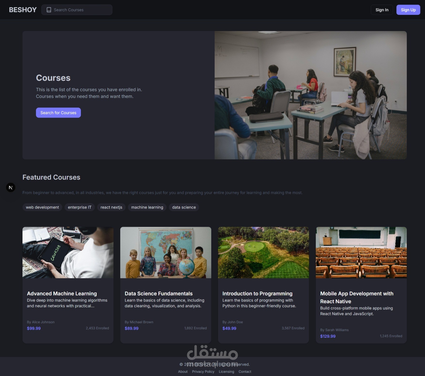 منصة دورات متكاملة (نسخة من Udemy) باستخدام Next.js