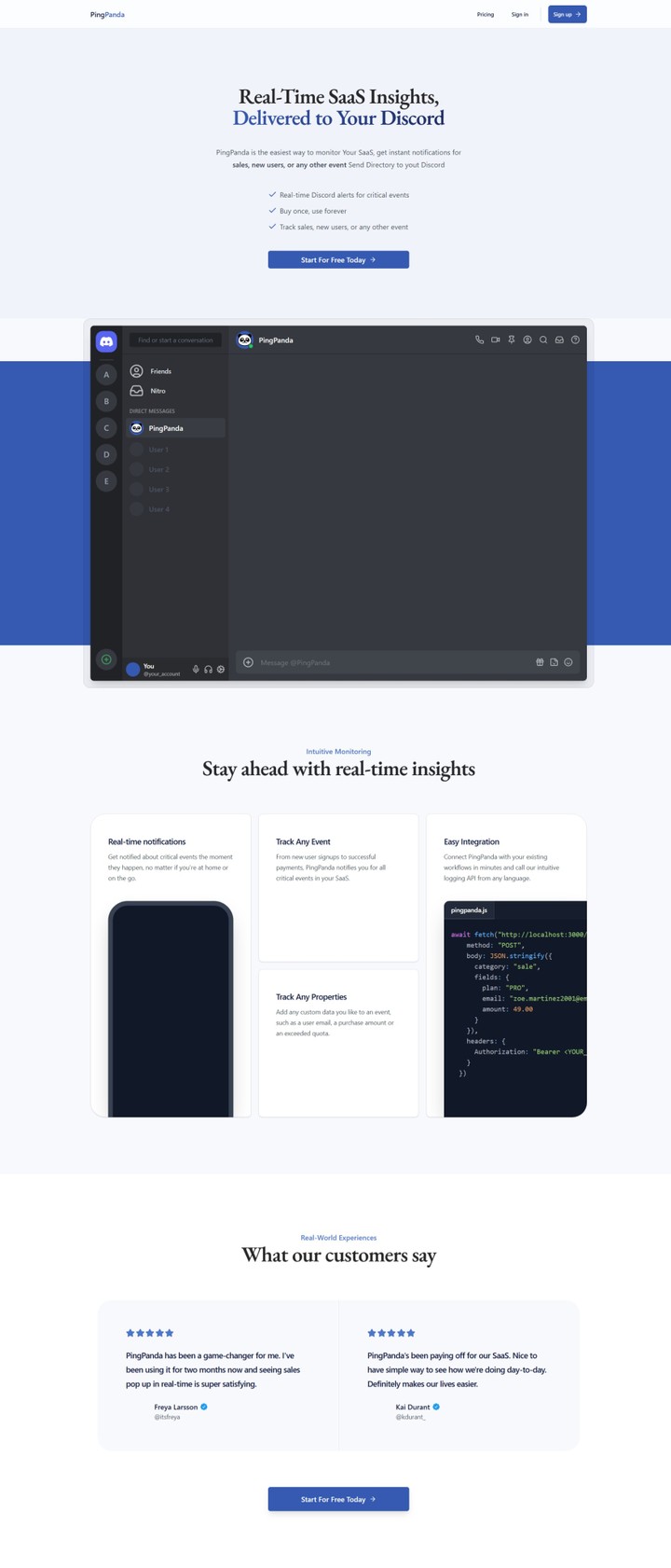 pingPanda - نظام إشعارات Discord للشركات يعتمد على API