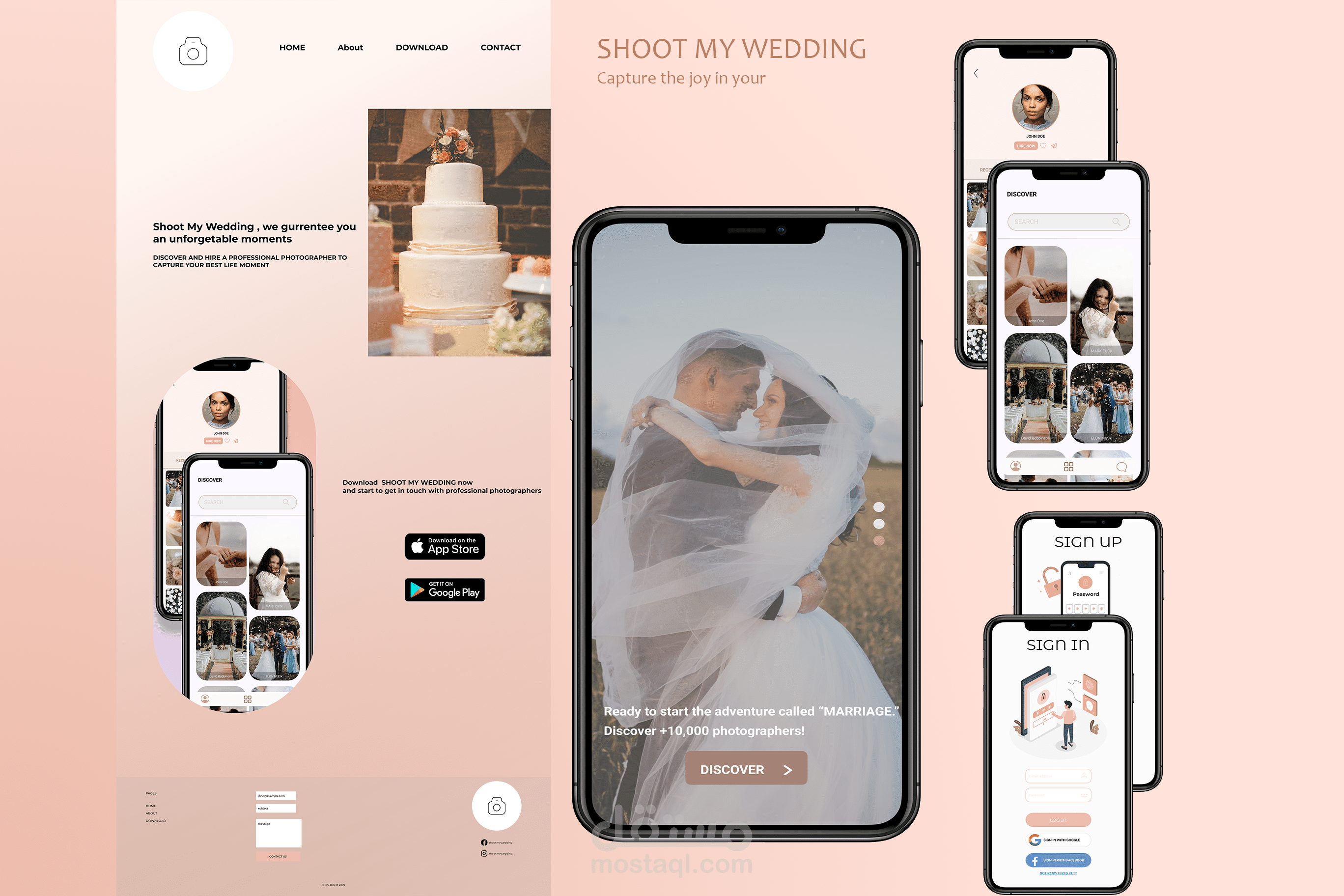 تصميم صفحة هبوط و تطبيق حجز مصورين للزفاف