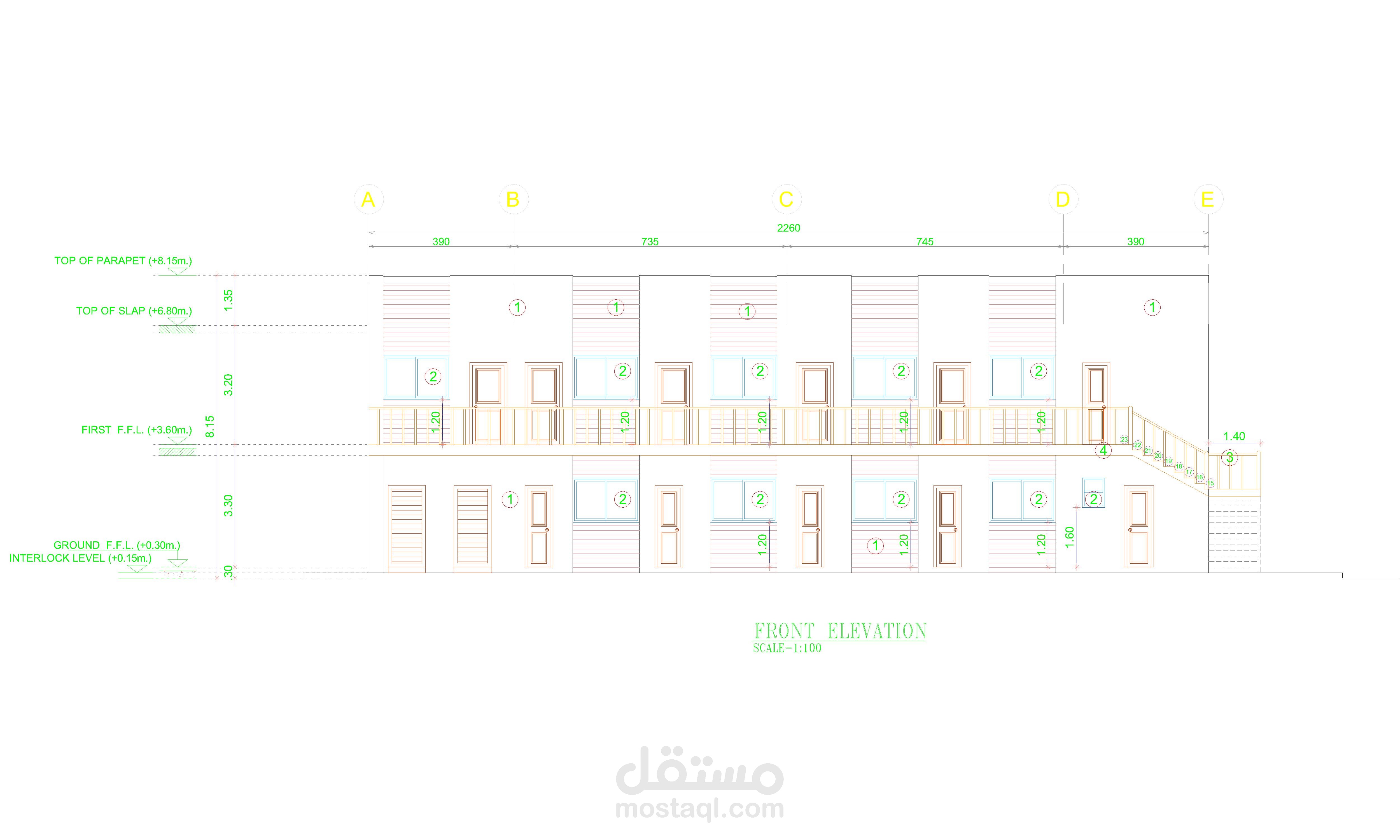 تصميم شبره صناعيه ( ورشه) وسكن عمال المساحة البنائيه 1600 متر مربع  رقم المشروع 143