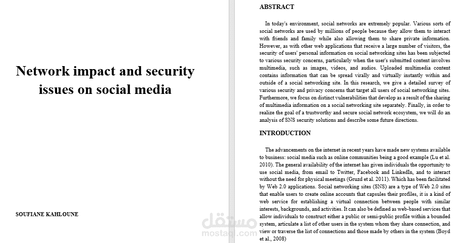 إنجاز تقرير علمي عن Network impact and security issues on social media