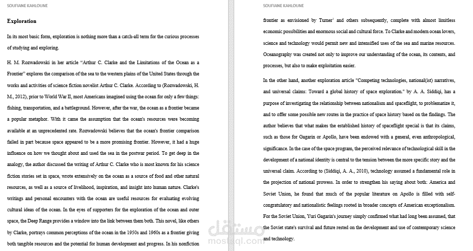 إنجاز Response Paper حول الكلمة المفتاحية Exploration باستعمال مرجعيين علميين